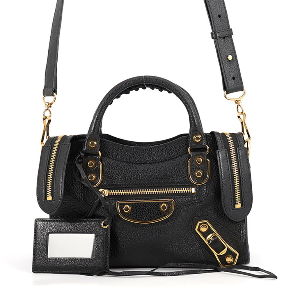 Balenciaga Classic Metallic Edge Mini City 390160 2-way Shoulder Bag, Black.